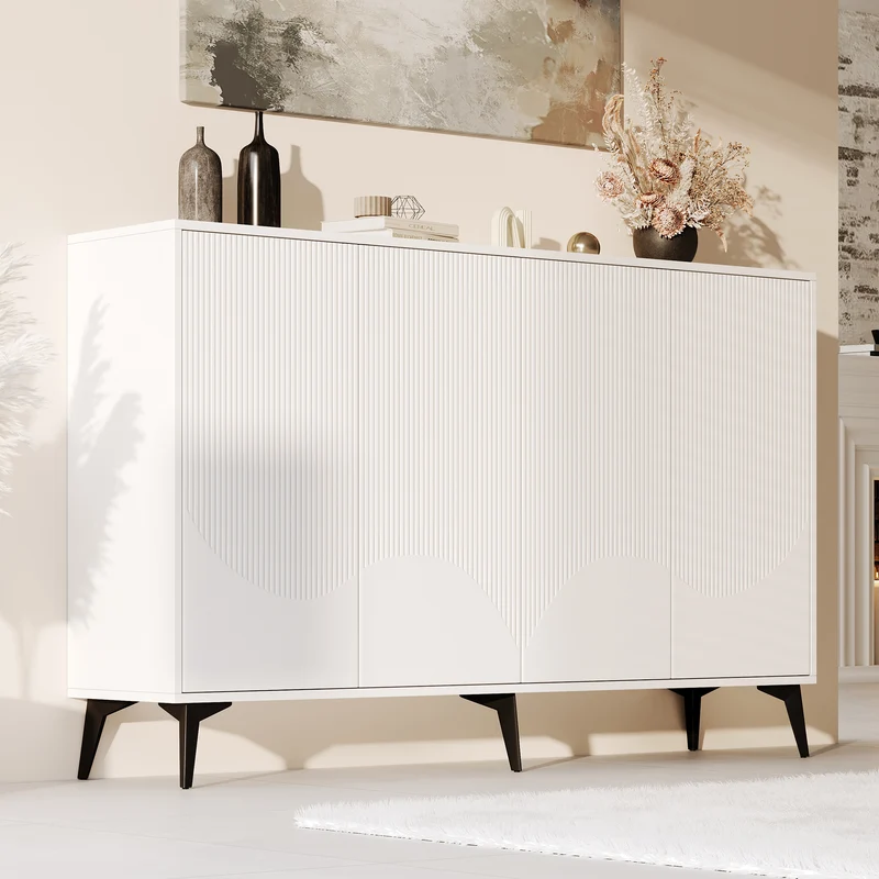 Buffet blanc design vague 4 portes pieds en métal noir 160x35x100cm ALUMINUMBASKET