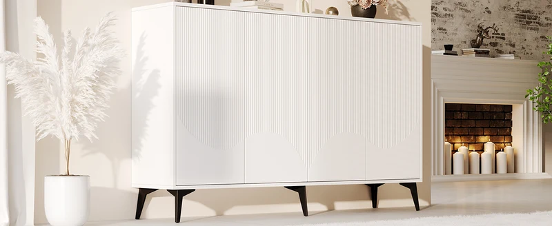 Buffet blanc design vague 4 portes pieds en métal noir 160x35x100cm ALUMINUMBASKET