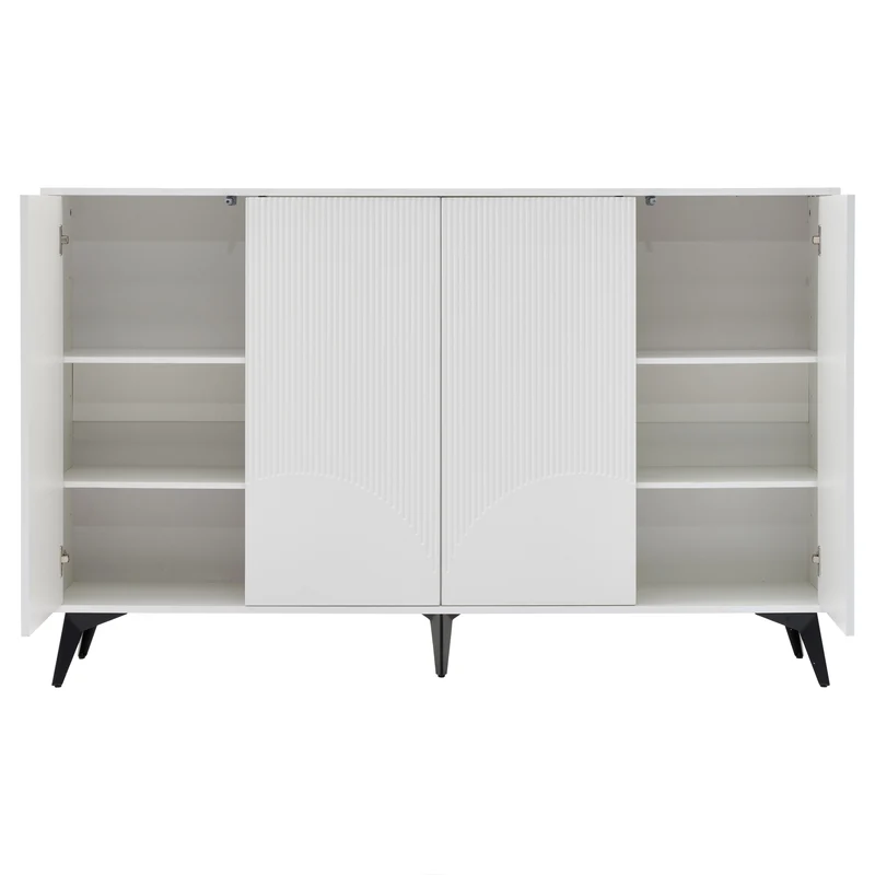 Buffet blanc design vague 4 portes pieds en métal noir 160x35x100cm ALUMINUMBASKET