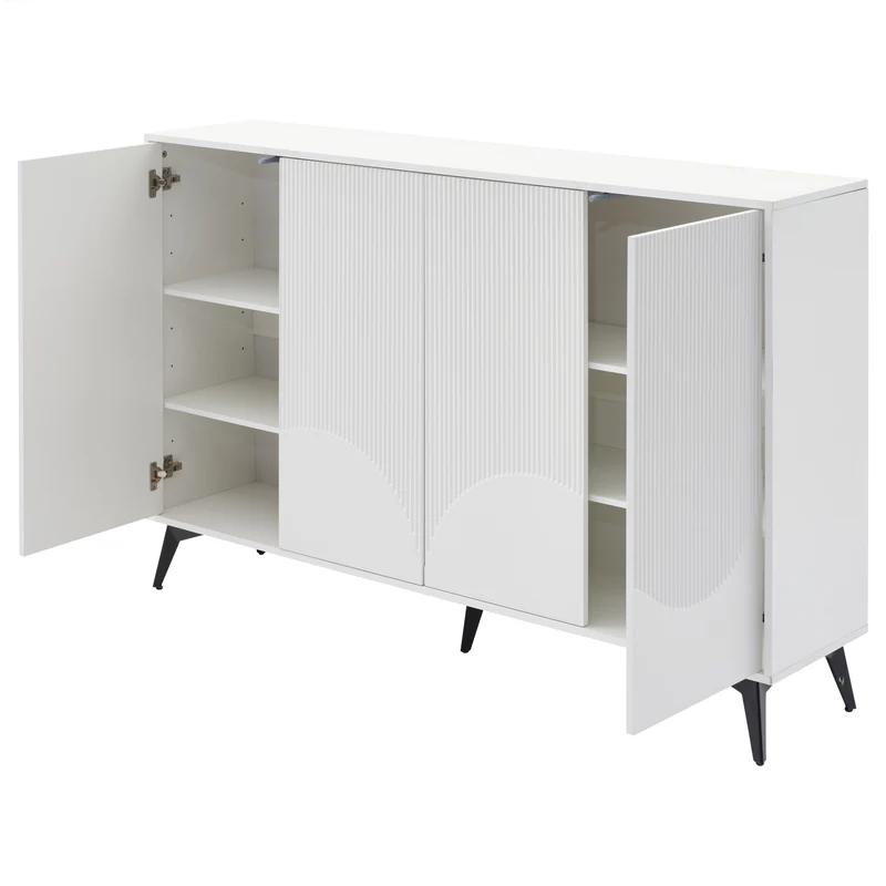 Buffet blanc design vague 4 portes pieds en métal noir 160x35x100cm ALUMINUMBASKET