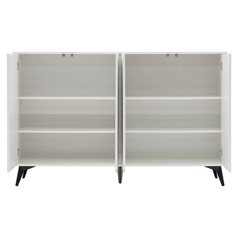 Buffet blanc design vague 4 portes pieds en métal noir 160x35x100cm ALUMINUMBASKET