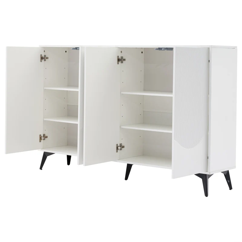 Buffet blanc design vague 4 portes pieds en métal noir 160x35x100cm ALUMINUMBASKET
