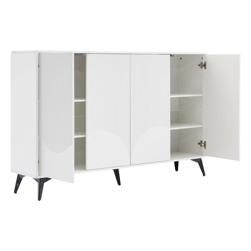 Buffet blanc design vague 4 portes pieds en métal noir 160x35x100cm ALUMINUMBASKET