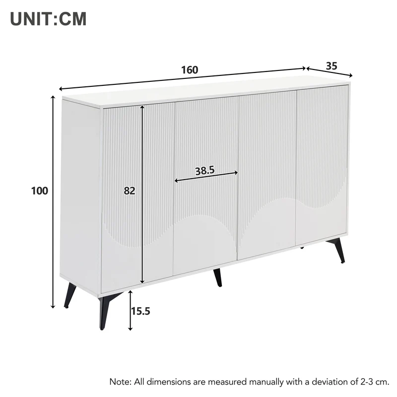 Buffet blanc design vague 4 portes pieds en métal noir 160x35x100cm ALUMINUMBASKET