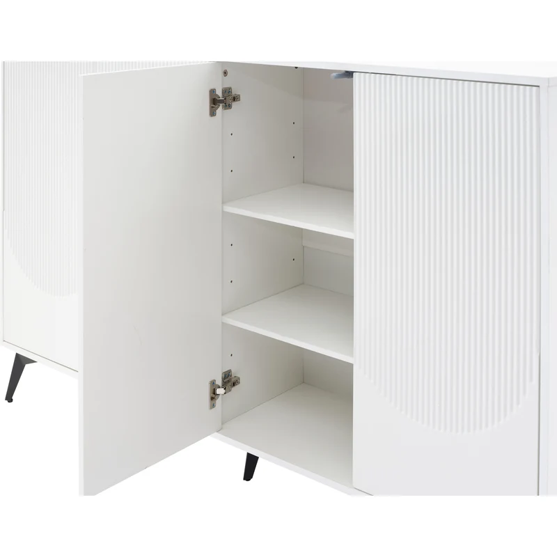Buffet blanc design vague 4 portes pieds en métal noir 160x35x100cm ALUMINUMBASKET