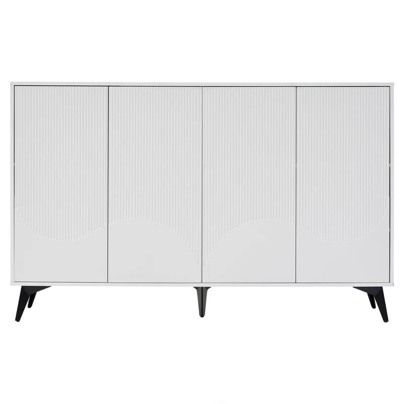 Buffet blanc design vague 4 portes pieds en métal noir 160x35x100cm ALUMINUMBASKET
