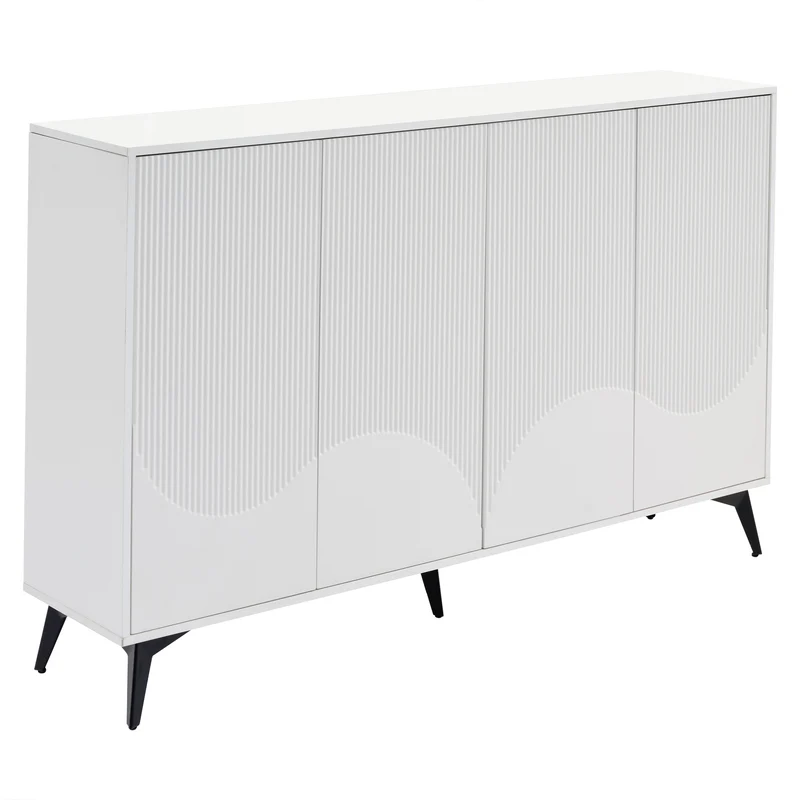 Buffet blanc design vague 4 portes pieds en métal noir 160x35x100cm ALUMINUMBASKET