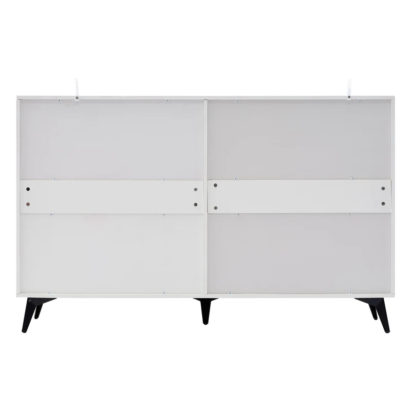 Buffet blanc design vague 4 portes pieds en métal noir 160x35x100cm ALUMINUMBASKET