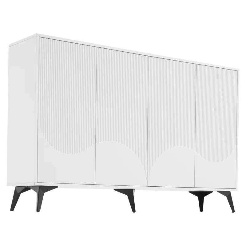 Buffet blanc design vague 4 portes pieds en métal noir 160x35x100cm ALUMINUMBASKET