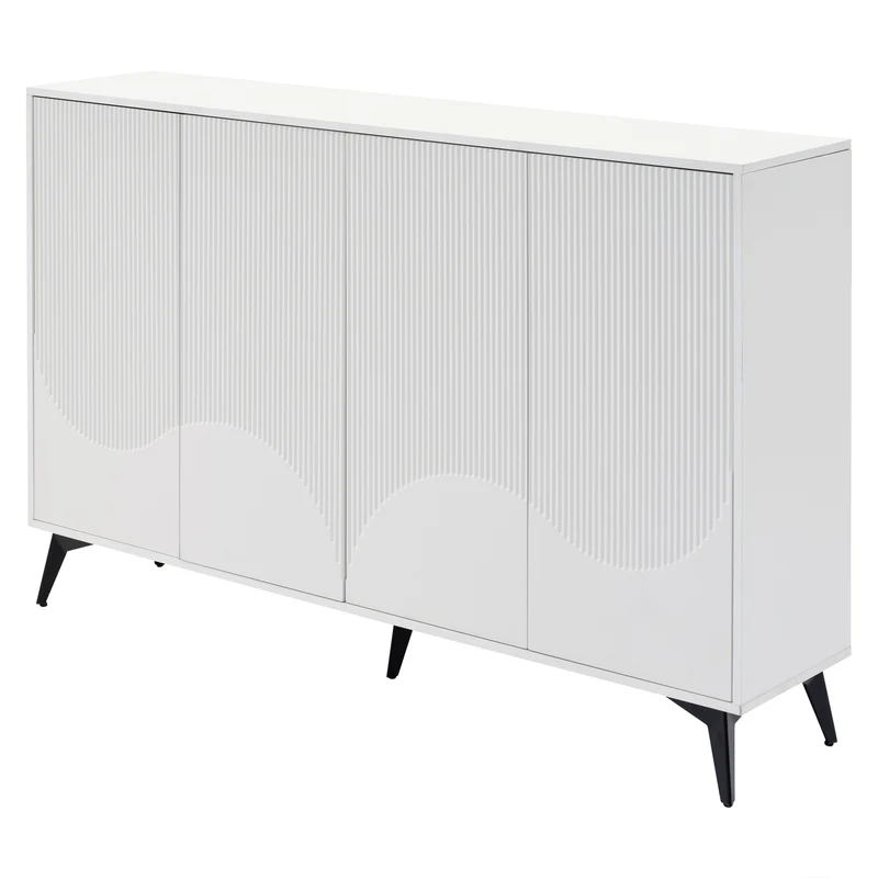 Buffet blanc design vague 4 portes pieds en métal noir 160x35x100cm ALUMINUMBASKET