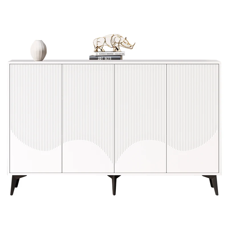 Buffet blanc design vague 4 portes pieds en métal noir 160x35x100cm ALUMINUMBASKET