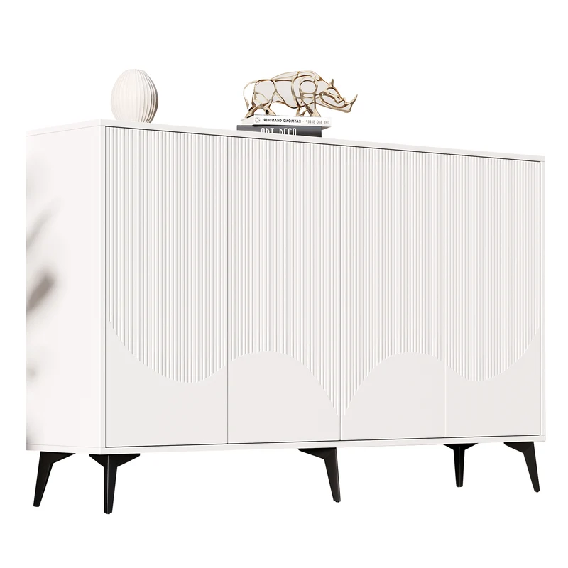 Buffet blanc design vague 4 portes pieds en métal noir 160x35x100cm ALUMINUMBASKET