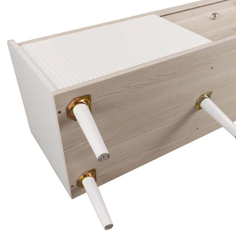 Meuble TV effet bois clair blanc avec 2 tiroirs et portes coulissantes 160x40x58cm ARMOIREECO
