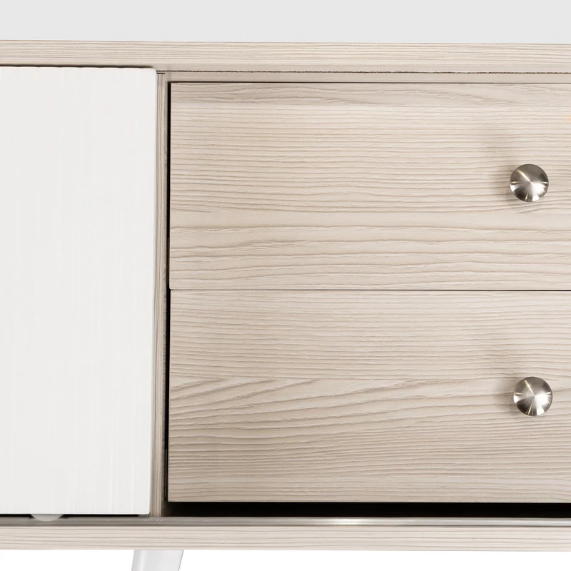 Meuble TV effet bois clair blanc avec 2 tiroirs et portes coulissantes 160x40x58cm ARMOIREECO