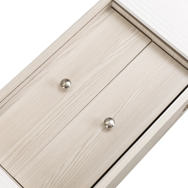 Meuble TV effet bois clair blanc avec 2 tiroirs et portes coulissantes 160x40x58cm ARMOIREECO