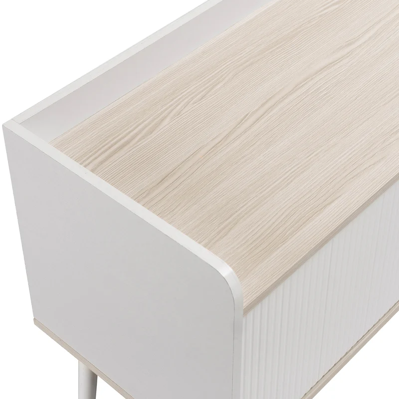 Meuble TV effet bois clair blanc avec 2 tiroirs et portes coulissantes 160x40x58cm ARMOIREECO