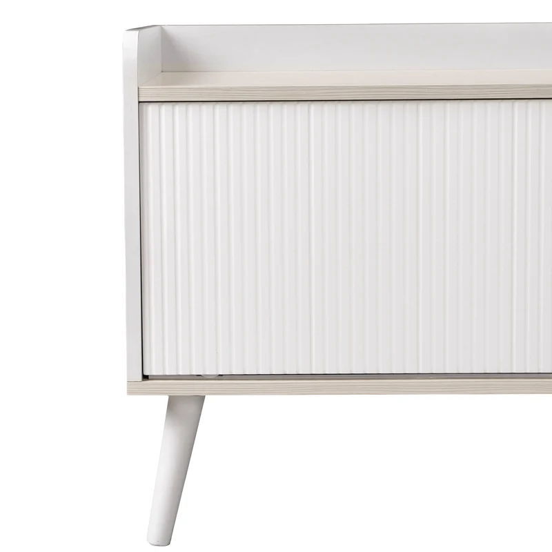 Meuble TV effet bois clair blanc avec 2 tiroirs et portes coulissantes 160x40x58cm ARMOIREECO