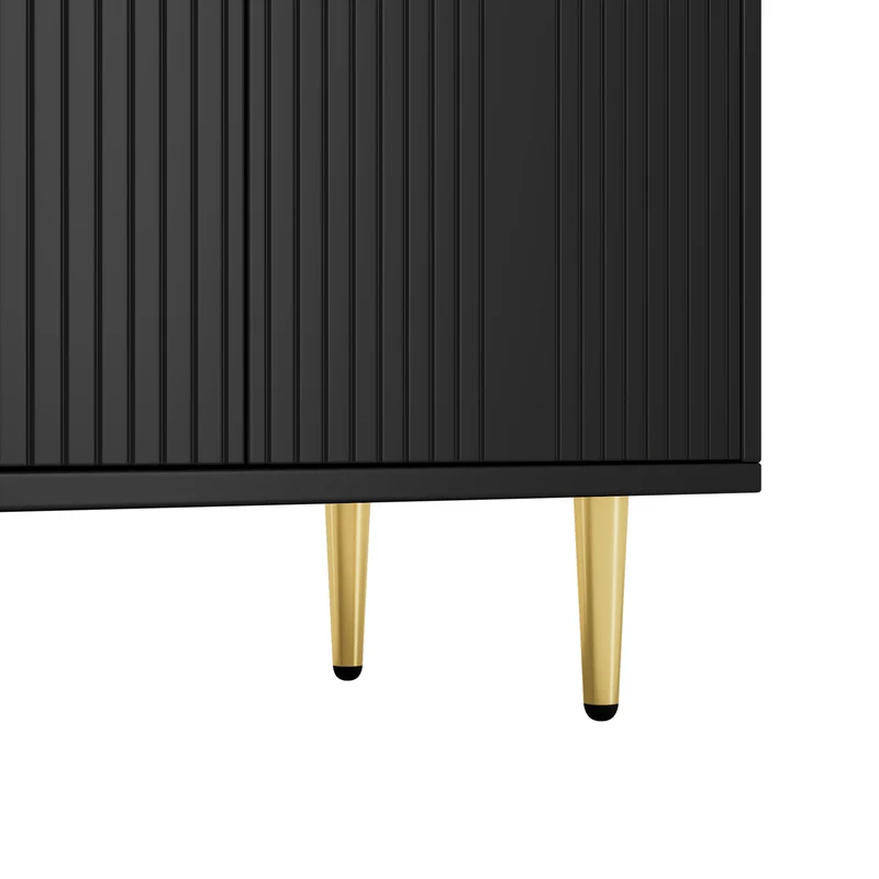 Buffet noir avec 4 portes poignées et pieds dorées 160x40x80cm ALUMINUMMIRROR