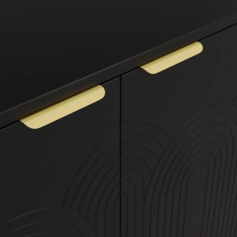 Buffet noir avec 4 portes poignées et pieds dorées 160x40x80cm ALUMINUMMIRROR
