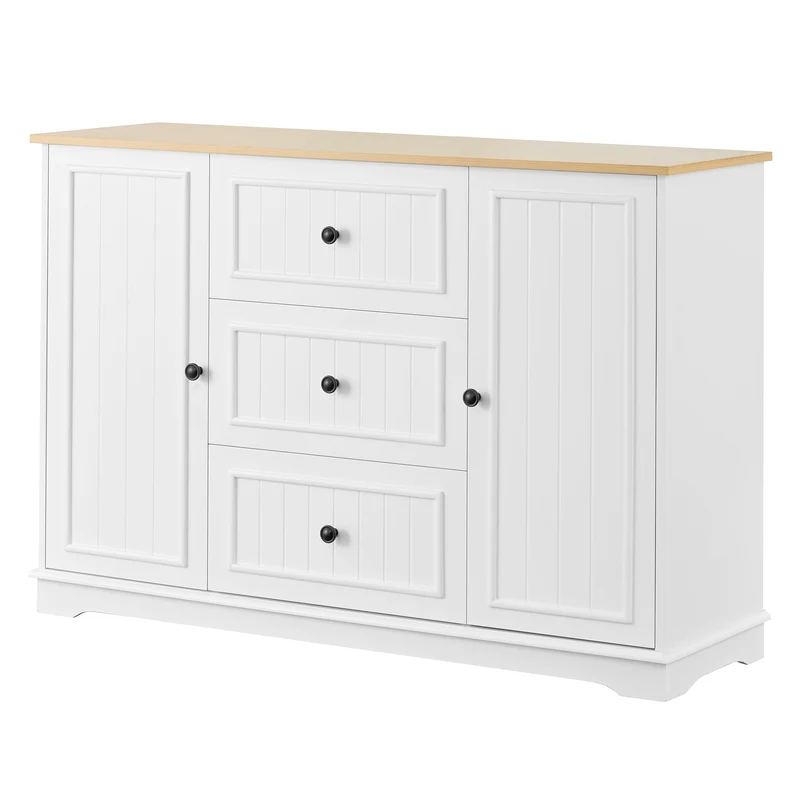 Buffet charme blanc 3 tiroirs et 2 portes 126x40x86 cm CASCADEMERIDIA