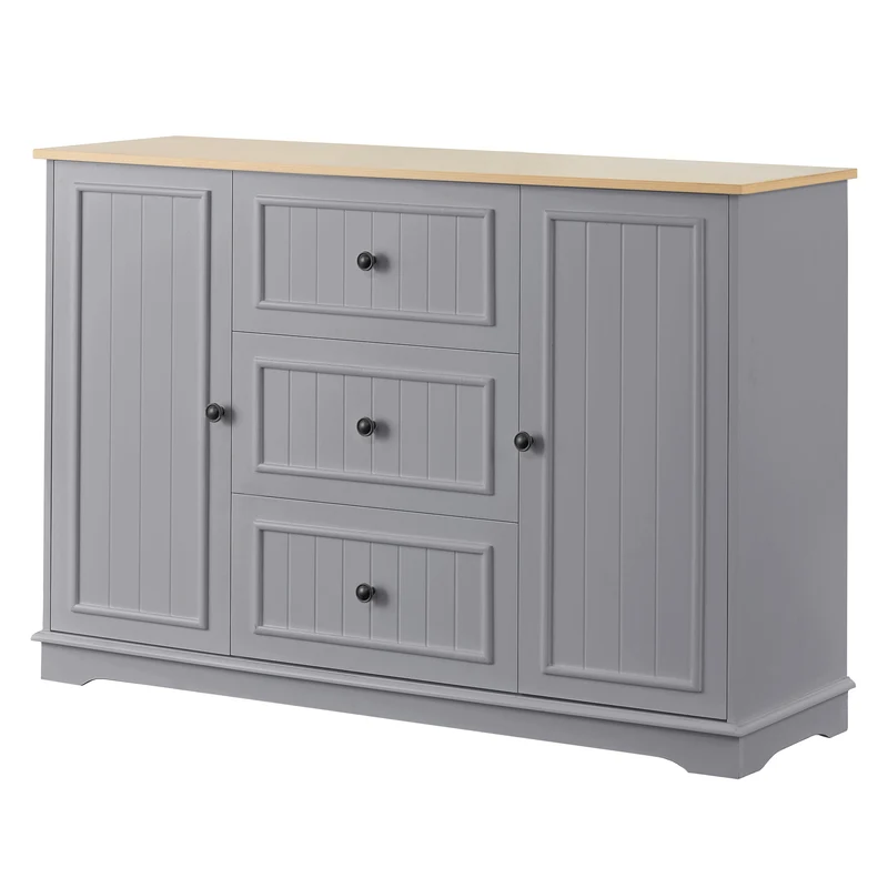 Buffet charme gris 3 tiroirs et 2 portes 126x40x86 cm CASCADEQUAZX