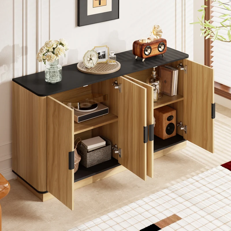 Buffet effet bois 4 portes au design contemporain et cannage bois 139x40x75cm CLASSICARMOIREHOME