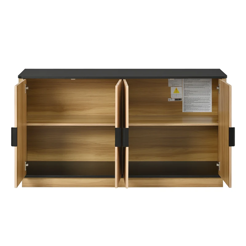 Buffet effet bois 4 portes au design contemporain et cannage bois 139x40x75cm CLASSICARMOIREHOME
