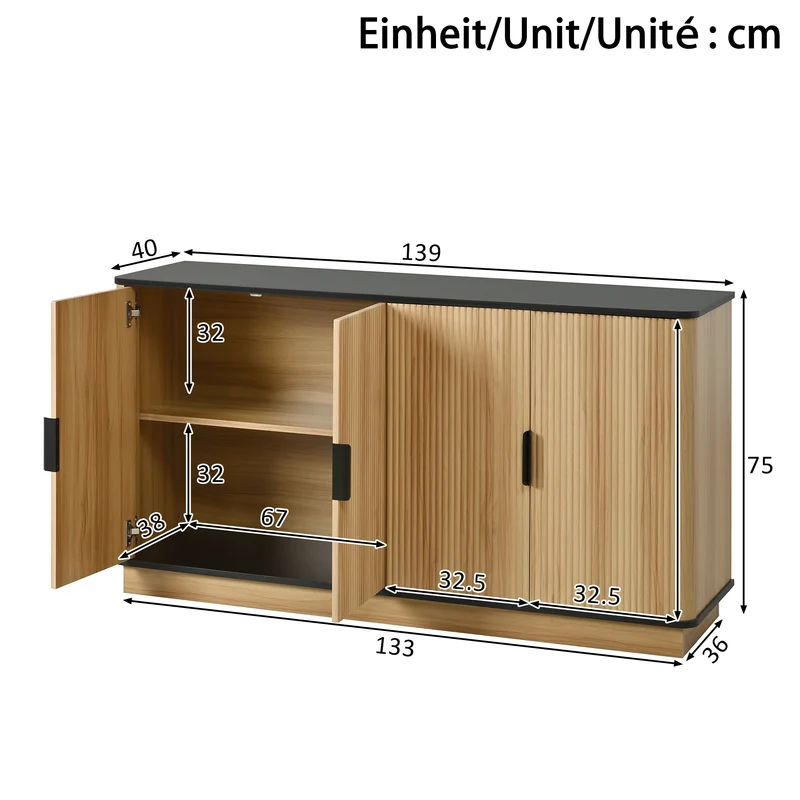 Buffet effet bois 4 portes au design contemporain et cannage bois 139x40x75cm CLASSICARMOIREHOME