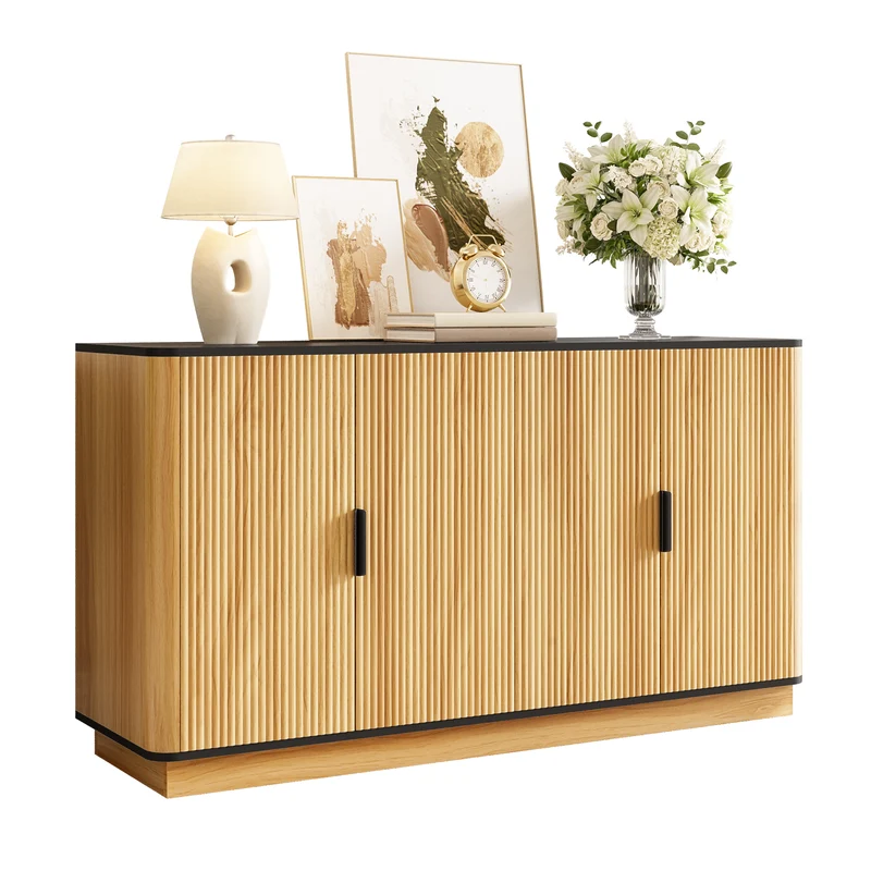 Buffet effet bois 4 portes au design contemporain et cannage bois 139x40x75cm CLASSICARMOIREHOME