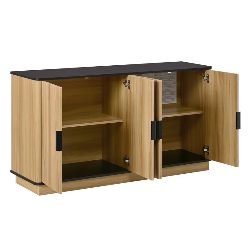 Buffet effet bois 4 portes au design contemporain et cannage bois 139x40x75cm CLASSICARMOIREHOME
