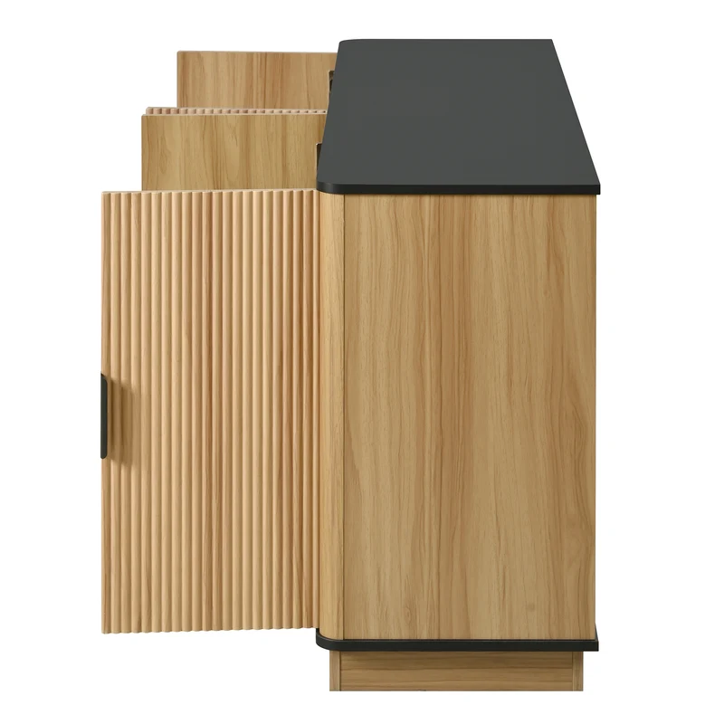 Buffet effet bois 4 portes au design contemporain et cannage bois 139x40x75cm CLASSICARMOIREHOME