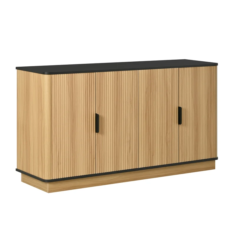 Buffet effet bois 4 portes au design contemporain et cannage bois 139x40x75cm CLASSICARMOIREHOME
