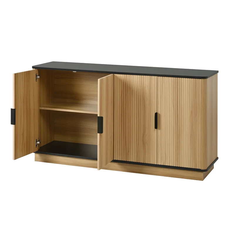 Buffet effet bois 4 portes au design contemporain et cannage bois 139x40x75cm CLASSICARMOIREHOME