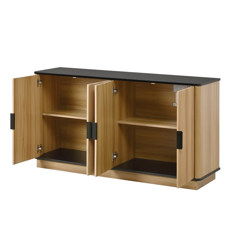 Buffet effet bois 4 portes au design contemporain et cannage bois 139x40x75cm CLASSICARMOIREHOME