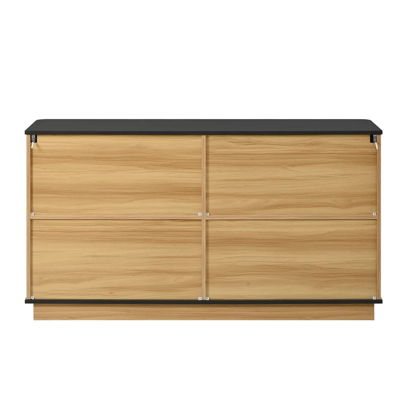 Buffet effet bois 4 portes au design contemporain et cannage bois 139x40x75cm CLASSICARMOIREHOME