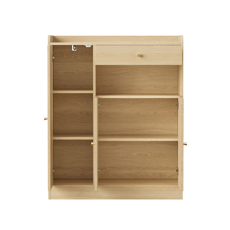 Meuble à chaussures effet bois clair en rotin 3 portes, 1 tiroir 90x35x110 cm CLASSICARMOIREART