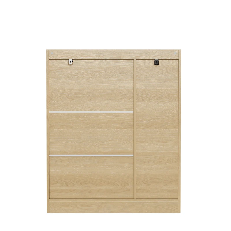 Meuble à chaussures effet bois clair en rotin 3 portes, 1 tiroir 90x35x110 cm CLASSICARMOIREART
