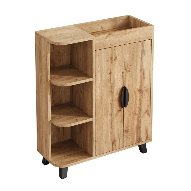 Meuble à chaussures effet bois double portes pieds noirs 80x32x99cm BIRCHCEILING