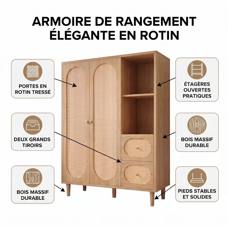 Armoire effet bois chêne penderie 2 portes, 2 tiroirs, étagères ouvertes 161x120x44cm BOOKCASEART