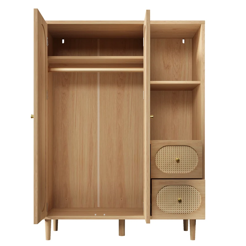 Armoire effet bois chêne penderie 2 portes, 2 tiroirs, étagères ouvertes 161x120x44cm BOOKCASEART