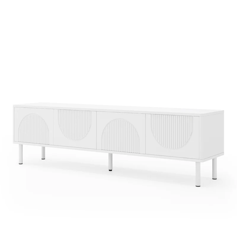 Meuble TV blanc mat design minimaliste 4 portes rangement BIRCHSCREEN
