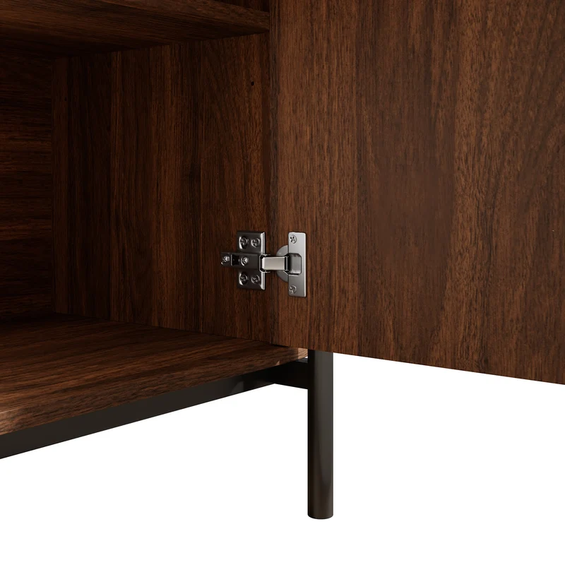 Buffet ovale effet bois noyer et rotin, pieds métal noir 140x38x77,5cm BIRCHOTTOMAN