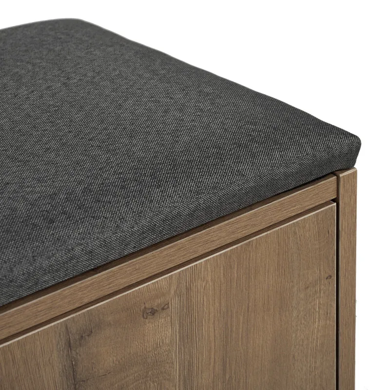 Meuble à chaussures effet bois naturel, 4 portes, banc tissu gris 120x34x82cm ARMOIREAIR