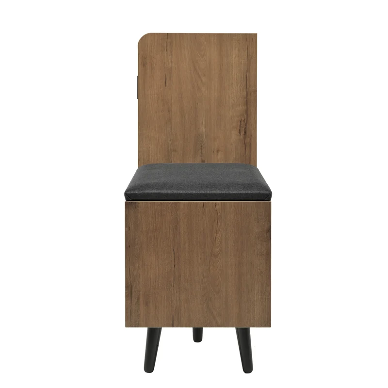 Meuble à chaussures effet bois naturel, 4 portes, banc tissu gris 120x34x82cm ARMOIREAIR