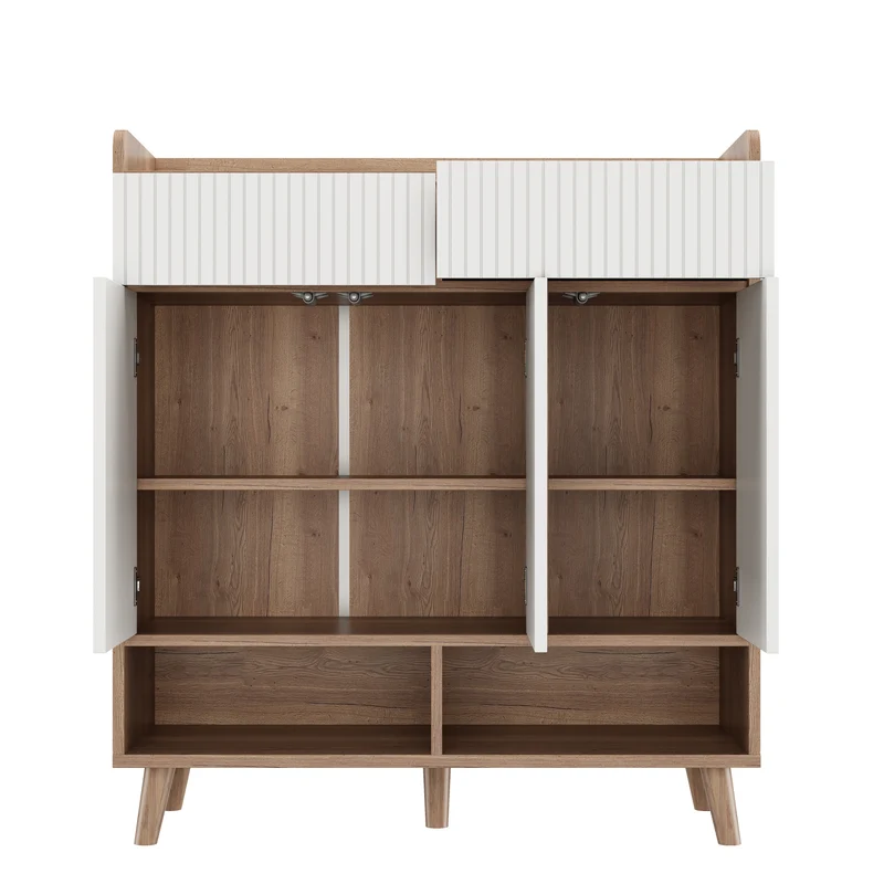 Meuble à chaussures blanc et effet bois, 3 portes, 2 tiroirs 90x35x100cm ALUMINUMCREDENZA