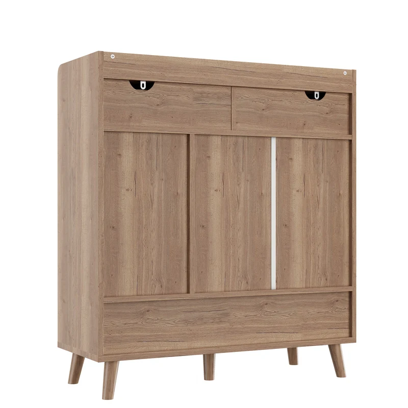 Meuble à chaussures blanc et effet bois, 3 portes, 2 tiroirs 90x35x100cm ALUMINUMCREDENZA