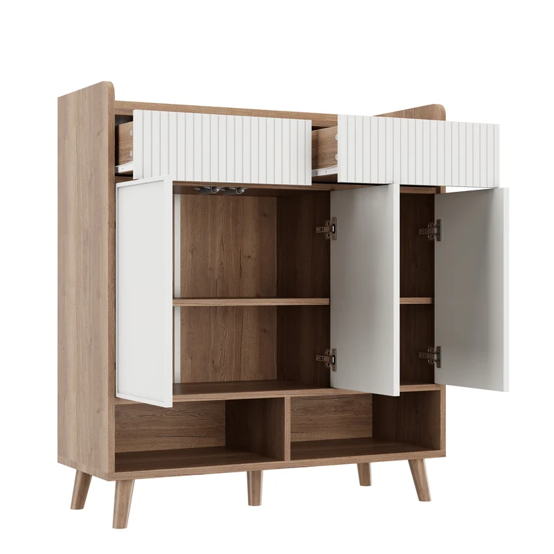 Meuble à chaussures blanc et effet bois, 3 portes, 2 tiroirs 90x35x100cm ALUMINUMCREDENZA