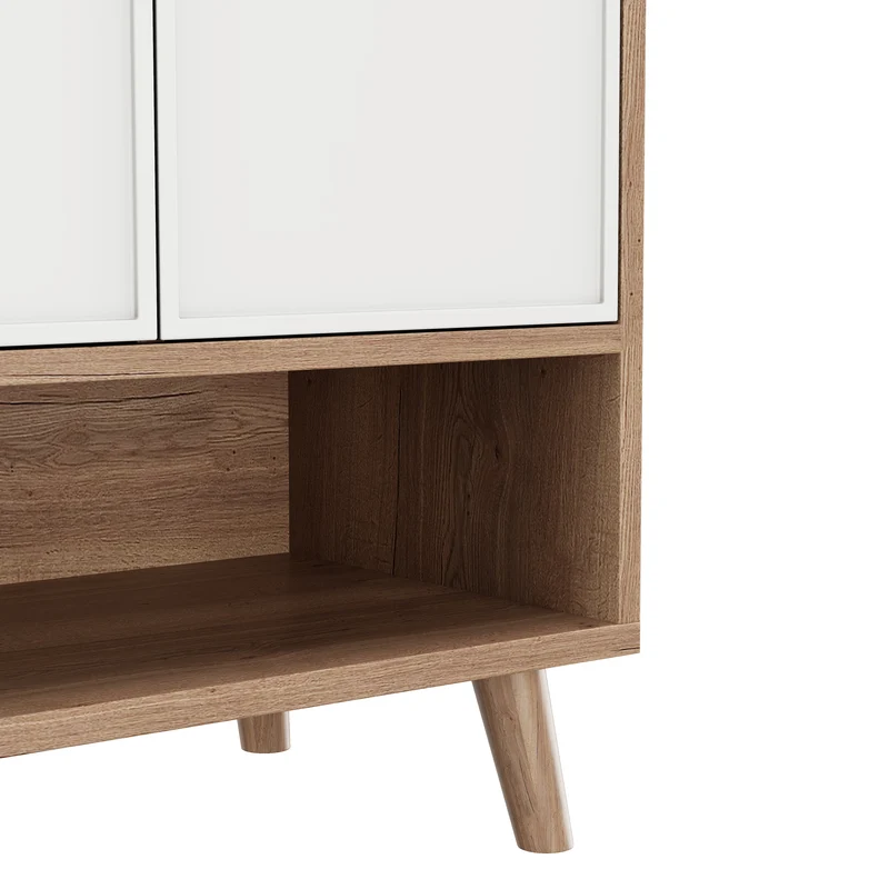 Meuble à chaussures blanc et effet bois, 3 portes, 2 tiroirs 90x35x100cm ALUMINUMCREDENZA