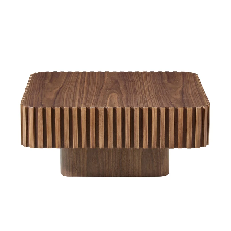 Table basse carré effet bois noyer cadre sculpté 80x80x35cm MOMENTUMFLARE