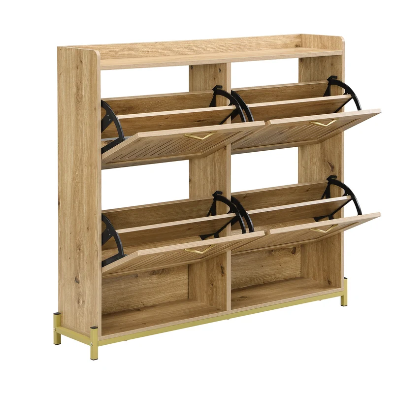 Meuble à chaussures moderne en bois MDF, 108,5 cm, 4 portes à lattes, style contemporain POTASHGRAIN